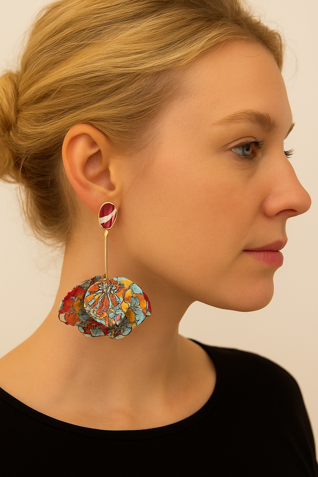 Vibrant Flower Pattern Layered Petal Drop Earrings