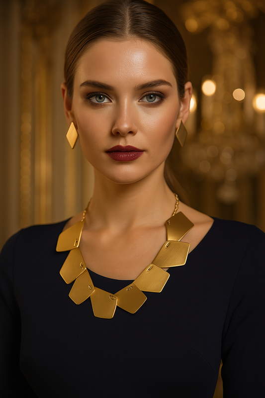 Gold Plated Geometric Jewelry Set - Chunky Necklace  Earring Gift for Her