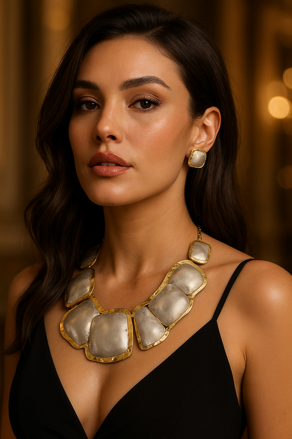 Gold Velvet Clutch Purse & Bold Statement Jewelry Set – Handmade Glam Evening Bag with Necklace & Earrings – Luxury Formal Accessories Gift
