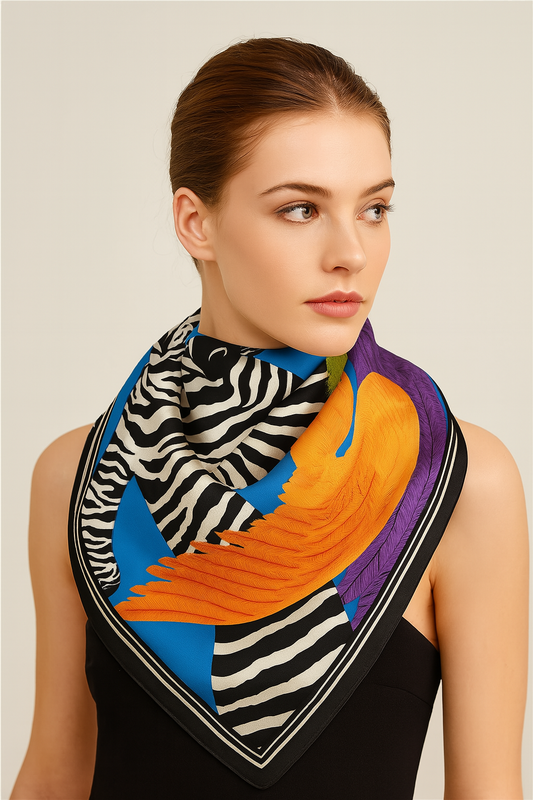 The Four Seasons Jungle Zebra Twill Silk Scarf – Luxury Square Wrap for Women, Hijab, Foulard, Beach & Sunscreen Bandana