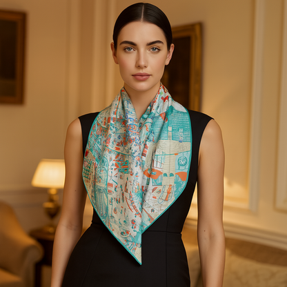 The Four Seasons Jungle Zebra Twill Silk Scarf – Luxury Square Wrap for Women, Hijab, Foulard, Beach & Sunscreen Bandana