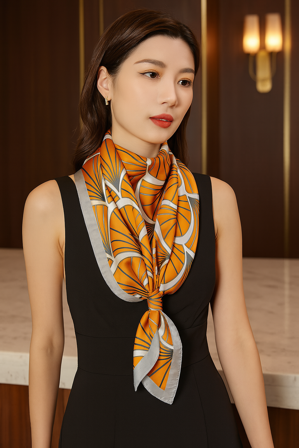 Luxury Satin Silk Square Scarf for Women, Printed Fashion Wrap, Shawl, Neckerchief