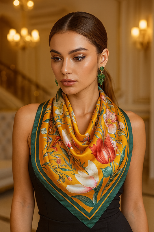 Luxury Satin Silk Square Scarf for Women, Printed Fashion Wrap, Shawl, Neckerchief