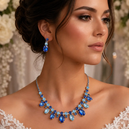 Oval Round Stone Cluster Link Evening Necklace - Jewelry Sets from Glam Duchess