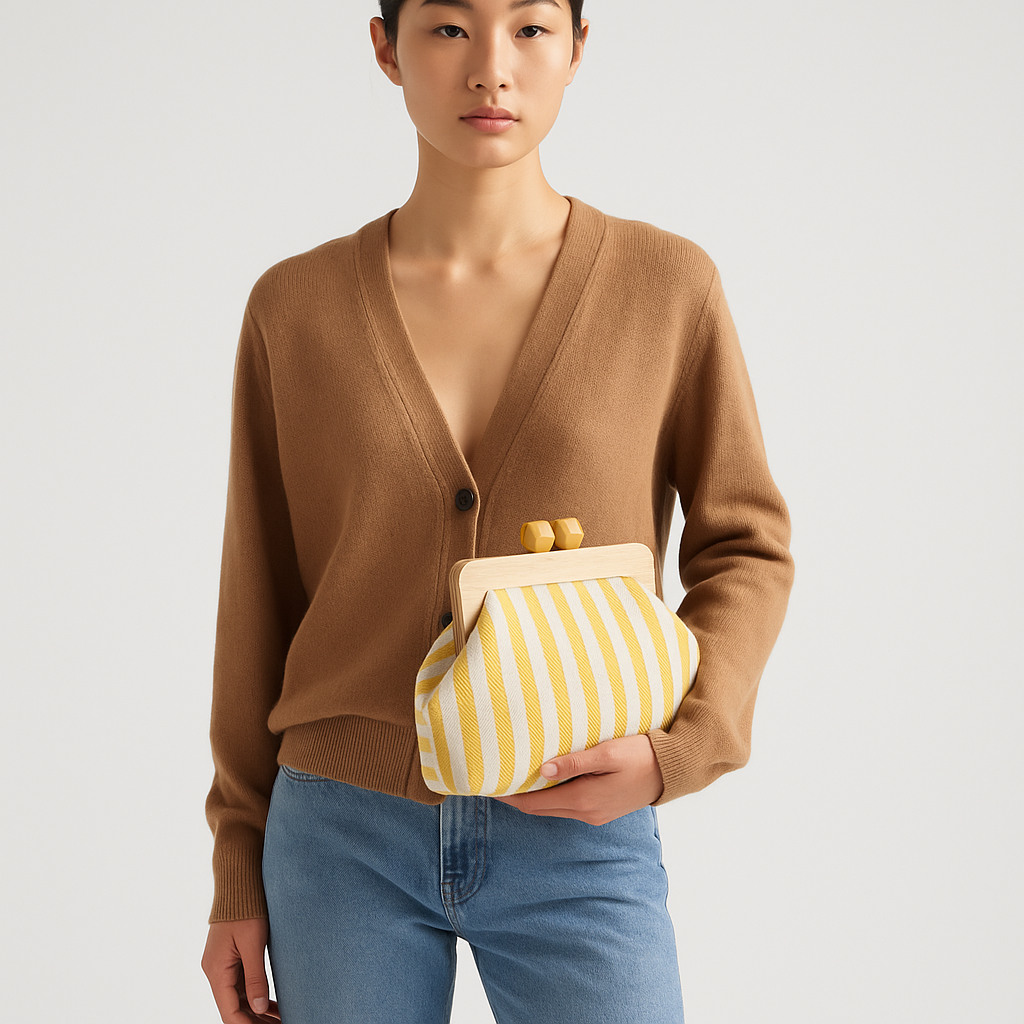 Sunny Stripe Cotton Canvas Bag Set – Tote, Clutch & Pouch Trio