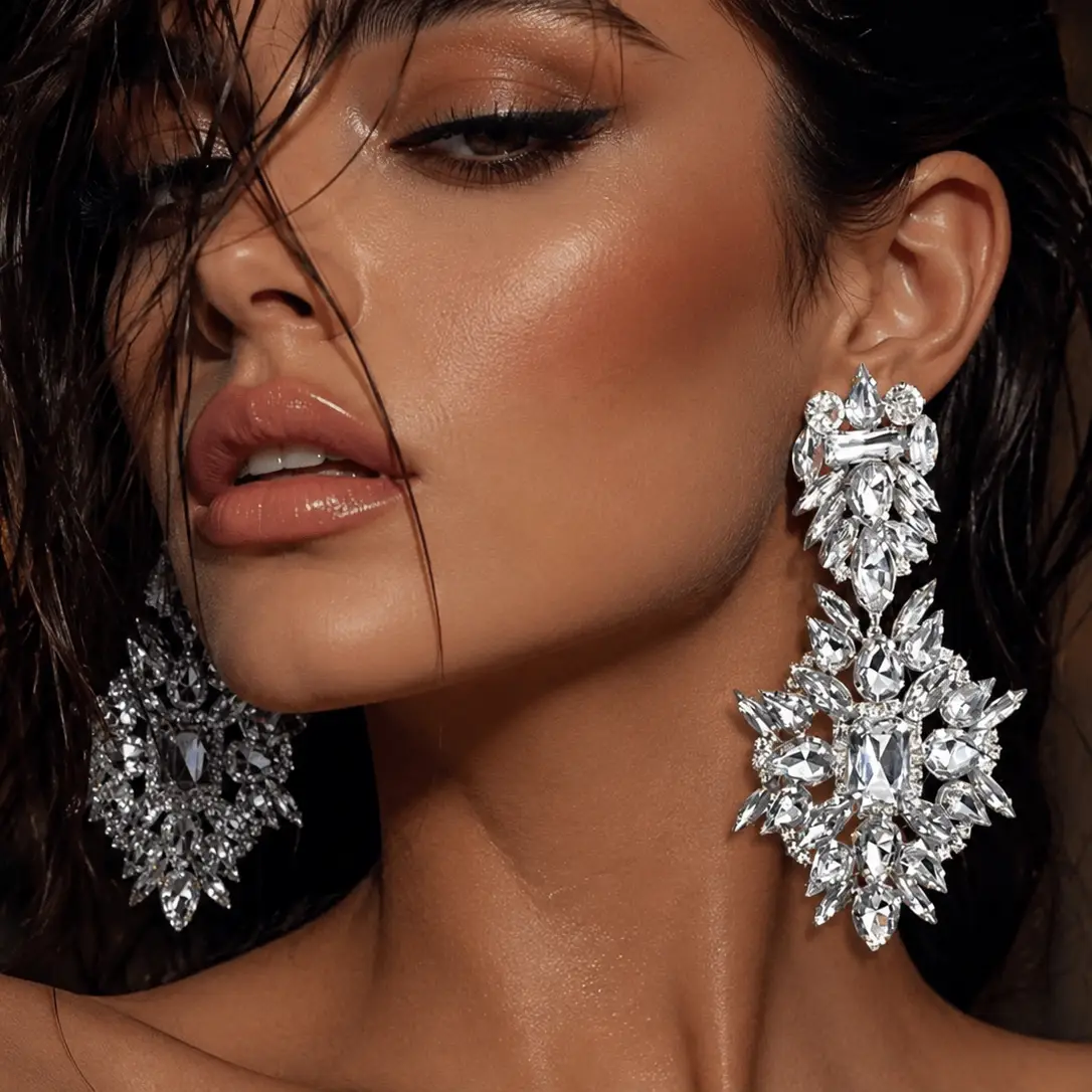 Chunky Wedding Earrings Lightweight Bridal Chandelier Statement By Glam Duchess In Silver Gold - Earrings from Glam Duchess