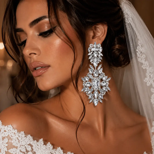 Chunky Wedding Earrings Lightweight Bridal Chandelier Statement By Glam Duchess In Silver Gold - Earrings from Glam Duchess