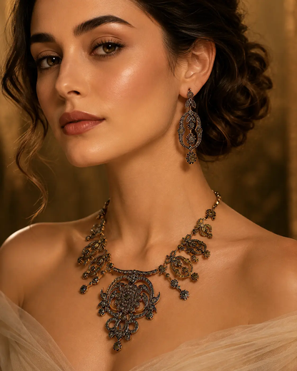 Crystal Chandelier Necklace Set Earrings Glam Duchess Vintage Bridal Jewelry Limited Edition - Jewelry Sets from Glam Duchess
