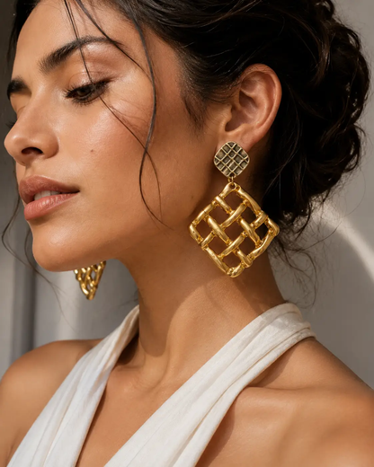Gold Plated Two Tone Geometric Dangle Earrings Lightweight Handmade Jewelry For Her - Jewelry from Glam Duchess