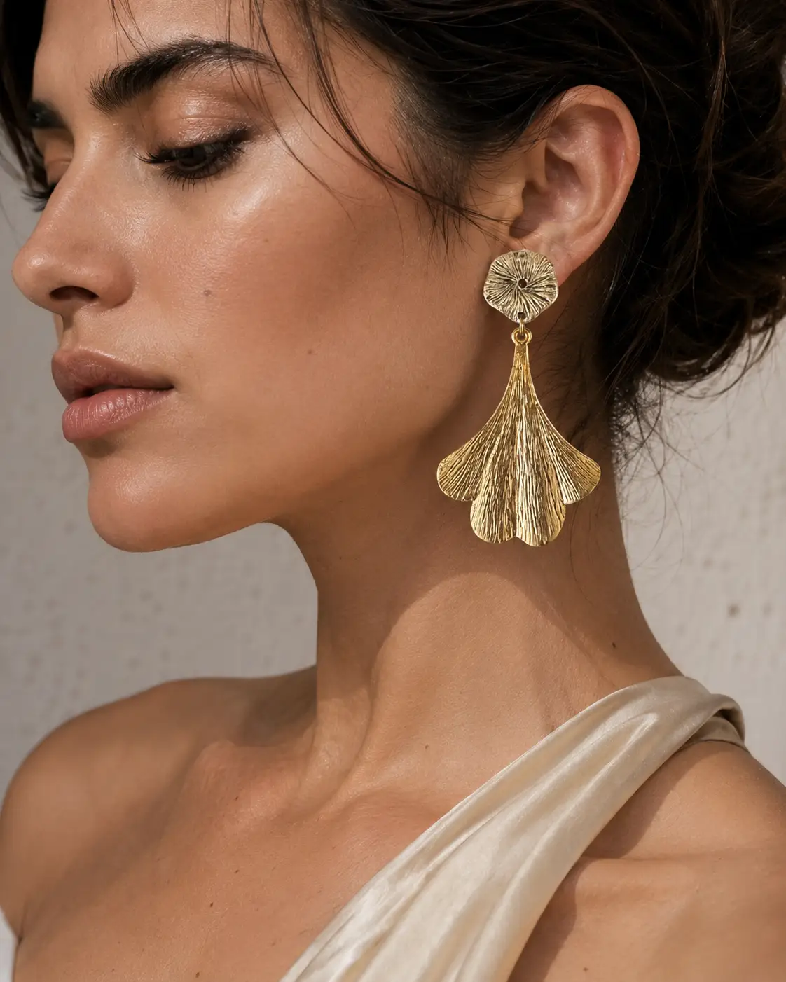Two Tone Gold Dangle Earrings Fan Shaped Handmade Gold Plated Jewelry For Her Everyday Glam - Jewelry from Glam Duchess