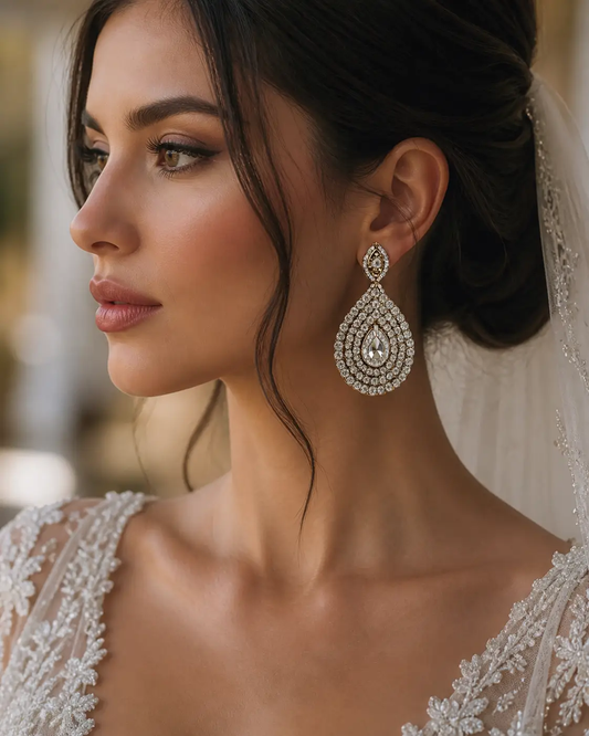Crystal Teardrop Bridal Statement Earrings – Luxury Wedding Drop Earrings for Brides - Earrings from Glam Duchess