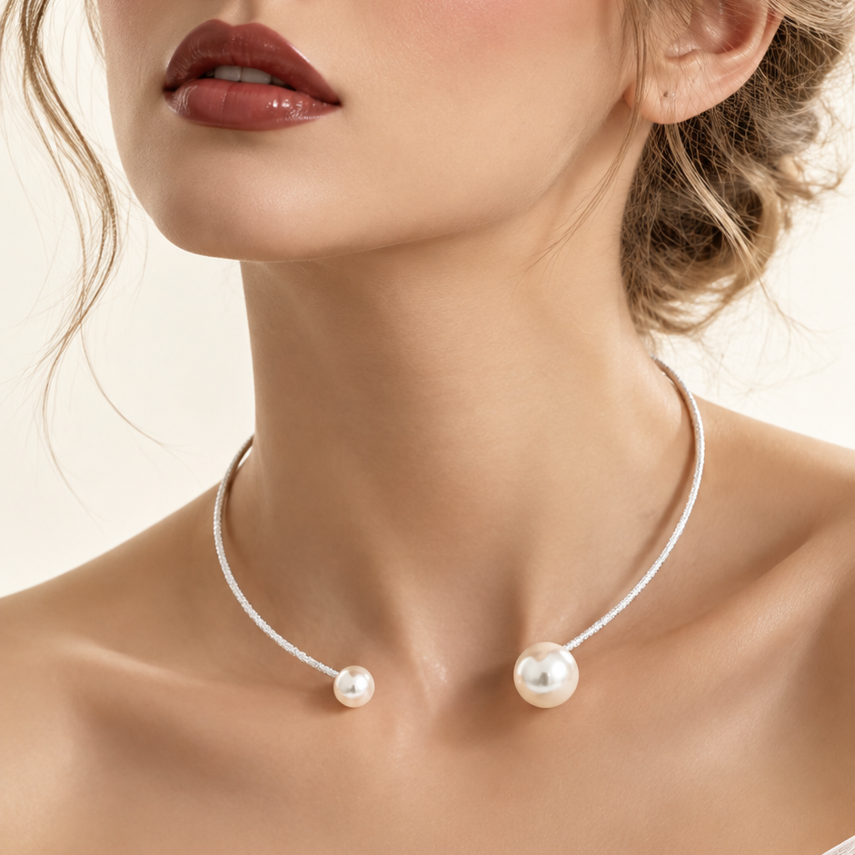 Pearl Choker Necklace Ivory Pearl Rhinestone Collar For Brides Elegant Bridal Jewelry - Necklaces from Glam Duchess
