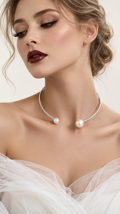 Pearl Choker Necklace Ivory Pearl Rhinestone Collar For Brides Elegant Bridal Jewelry - Necklaces from Glam Duchess