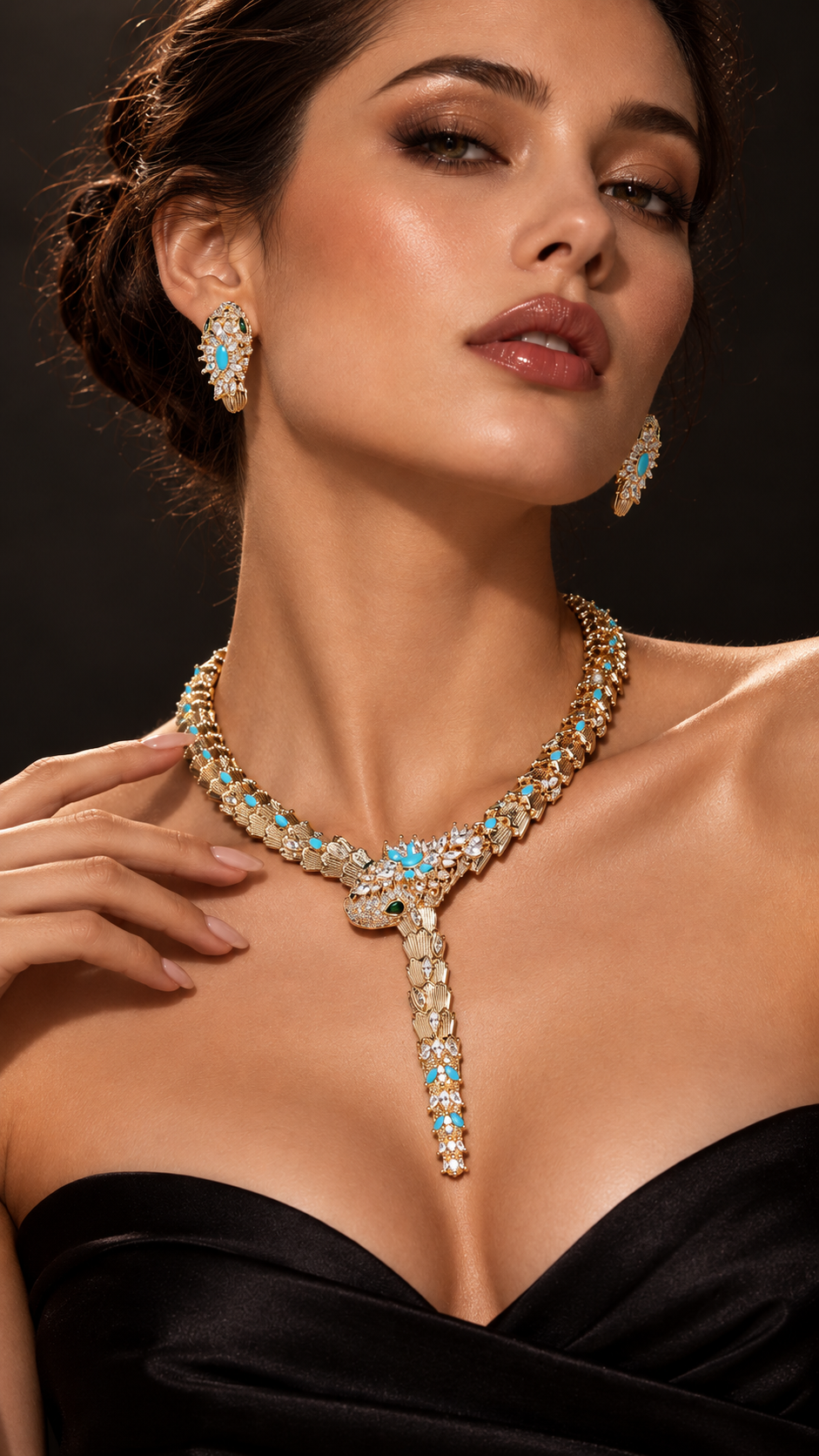 Serpentine Zirconia Necklace & Earrings Set - Jewelry Sets from Glam Duchess
