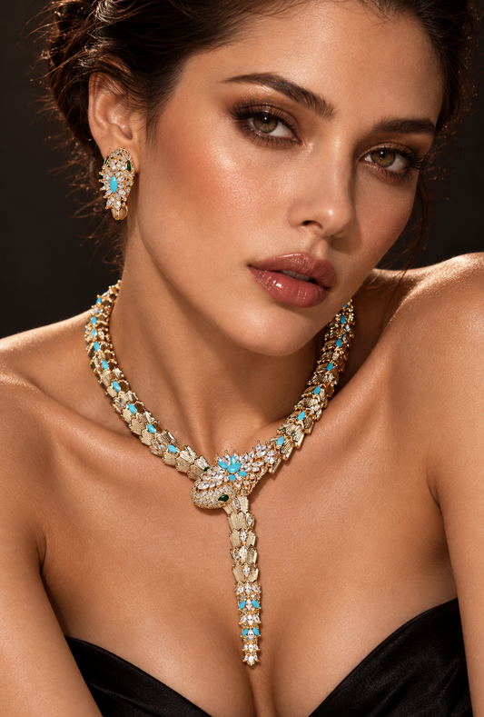 Serpentine Zirconia Necklace & Earrings Set - Jewelry Sets from Glam Duchess