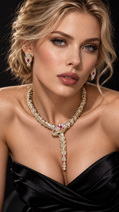 Serpentine Zirconia Necklace & Earrings Set - Jewelry Sets from Glam Duchess