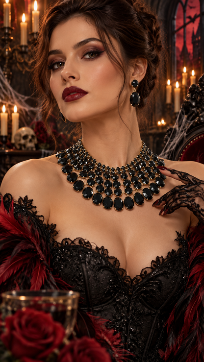 Crystal Bib Necklace Set With Statement Earrings Adjustable 13 To 17 Inches Bridal Glam - Jewelry Sets from Glam Duchess
