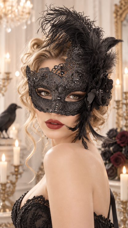 Halloween Feather Flower Masquerade Mask - Masks from Glam Duchess