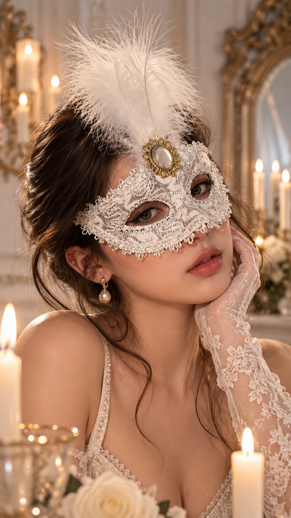 Feather Accent Sequin Embellished Masquerade Costume Eye Party - Masks from Glam Duchess