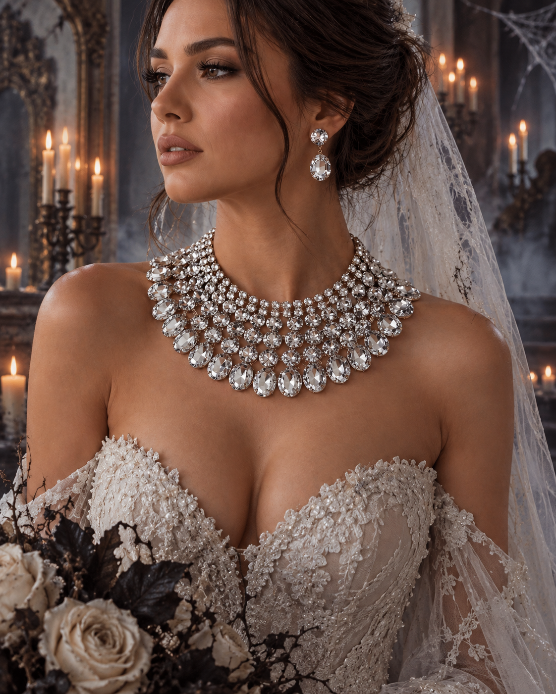 Bridal Crystal Choker Necklace Set With Earrings Radiant Rhinestone Jewelry For Bride - Jewelry Sets from Glam Duchess