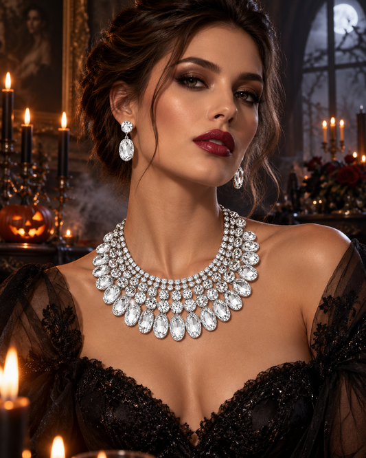 Bridal Crystal Choker Necklace Set With Earrings Radiant Rhinestone Jewelry For Bride - Jewelry Sets from Glam Duchess