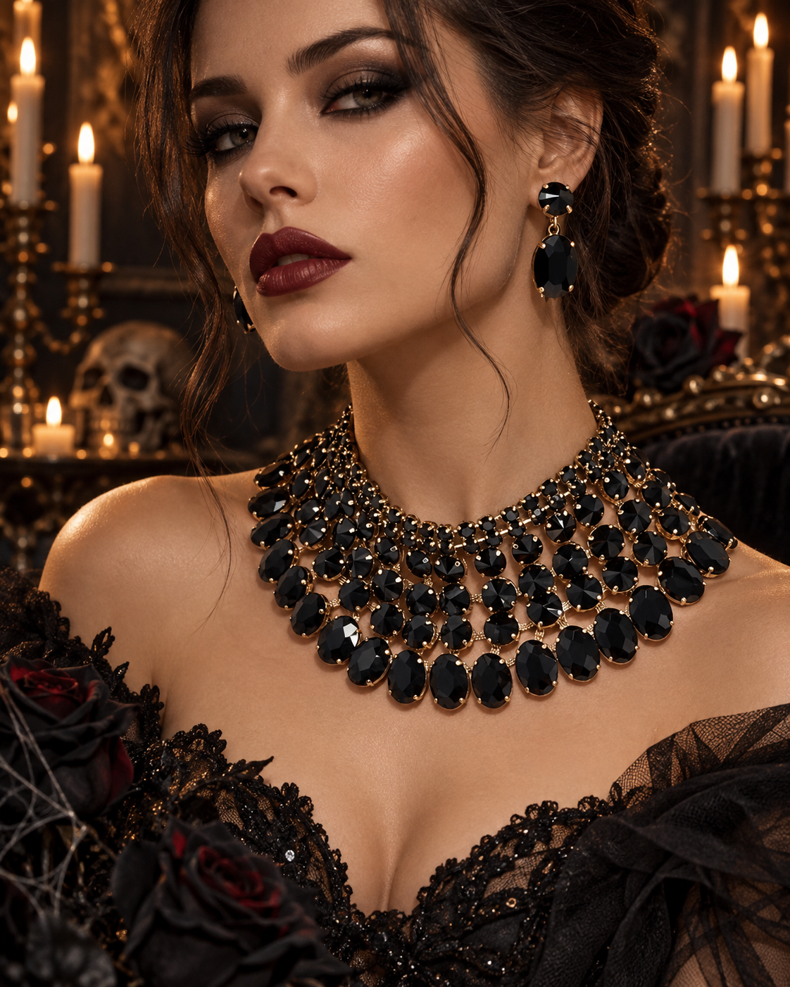 Crystal Bib Necklace Set With Statement Earrings Adjustable 13 To 17 Inches Bridal Glam - Jewelry Sets from Glam Duchess