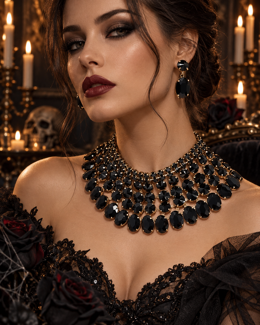 Crystal Bib Necklace Set With Statement Earrings Adjustable 13 To 17 Inches Bridal Glam - Jewelry Sets from Glam Duchess