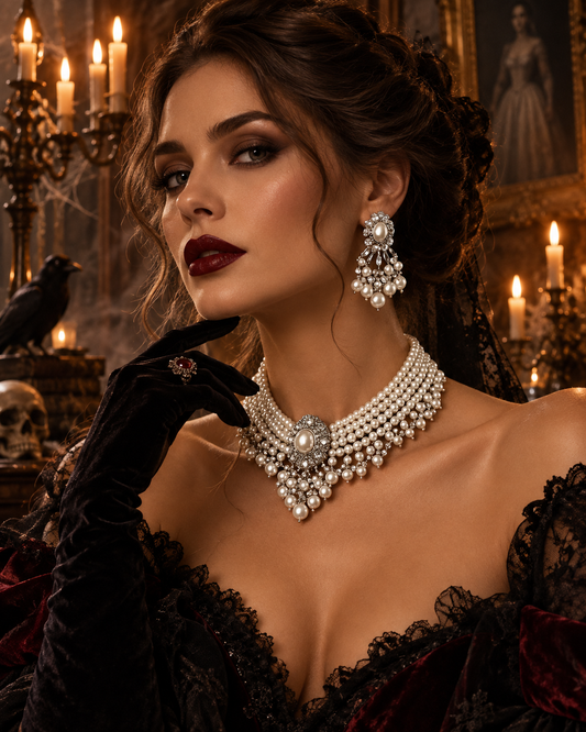 Pearl Bridal Jewelry Set Multi Layer Necklace And Chandelier Earrings - Jewelry Sets from Glam Duchess