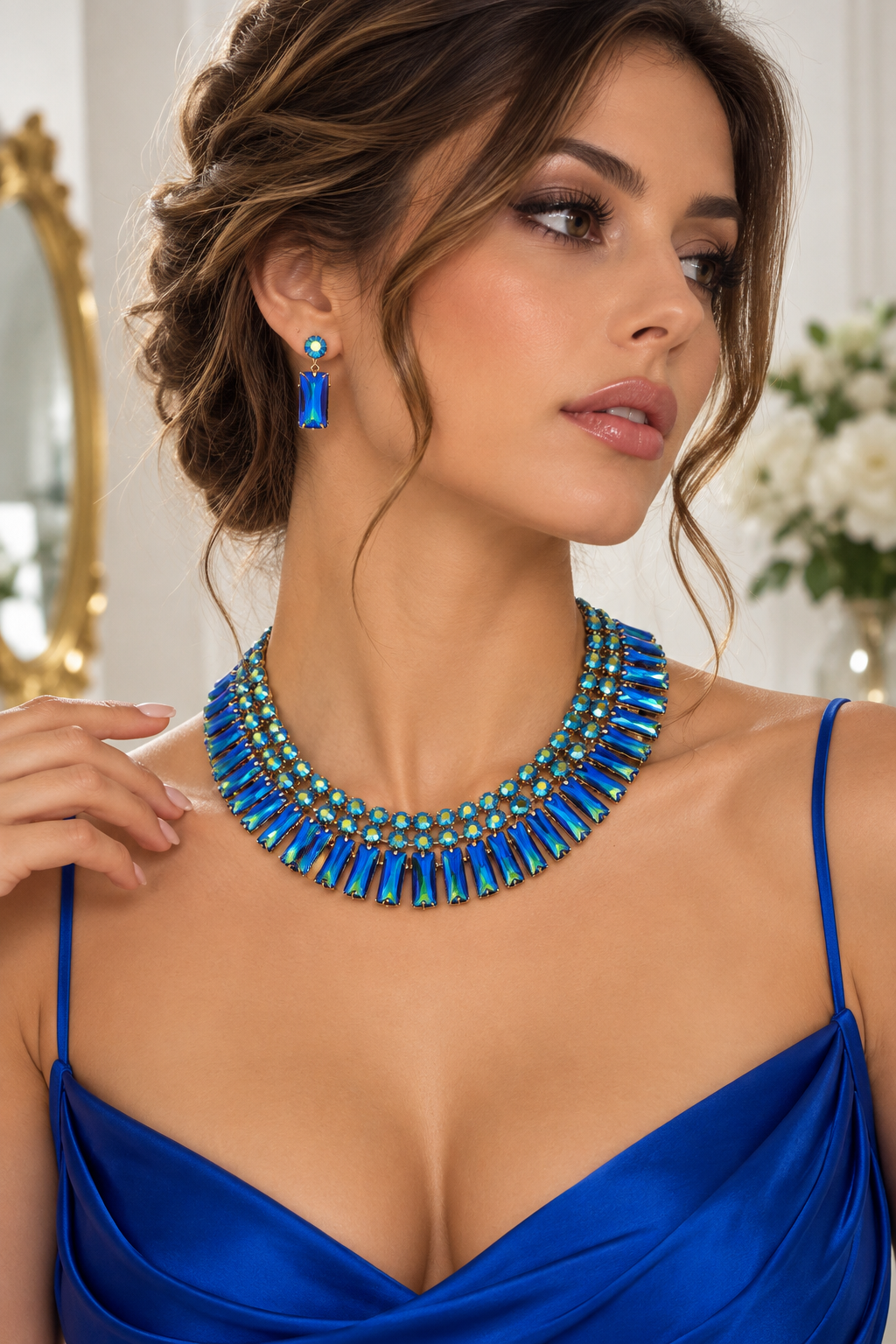 Round Rectangle Stone Cluster Evening Necklace - Jewelry Sets from Glam Duchess