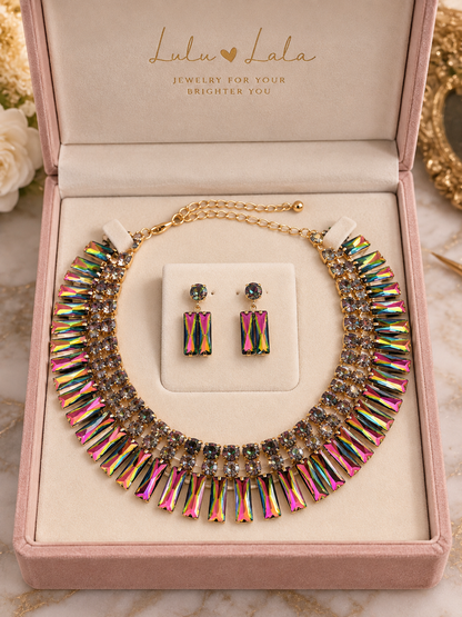 Round Rectangle Stone Cluster Evening Necklace - Jewelry Sets from Glam Duchess