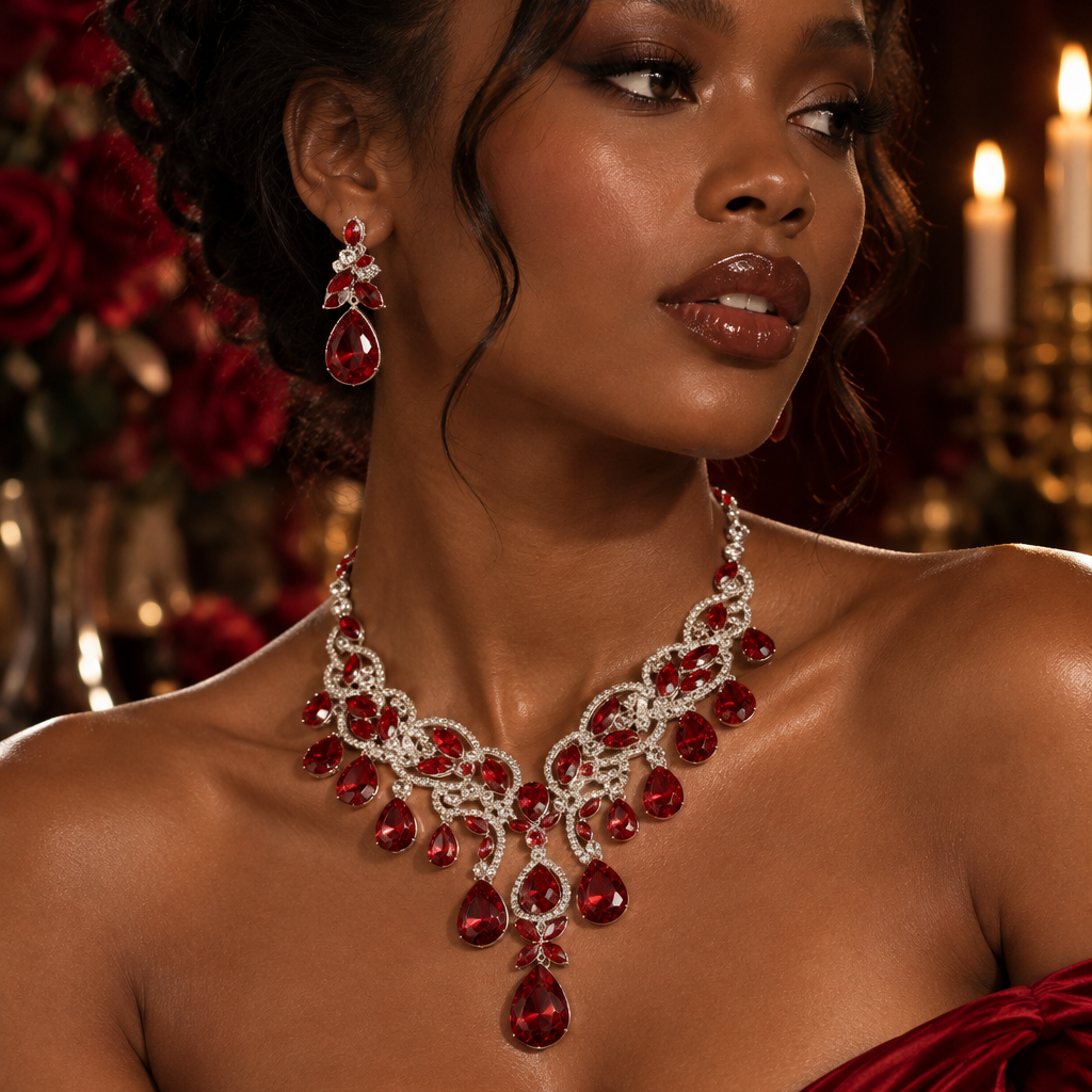 Teardrop Stone Cluster Embellished Statement Evening Necklace - Jewelry Sets from Glam Duchess