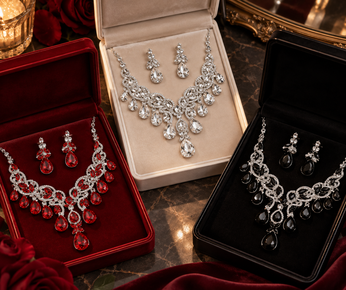 Teardrop Stone Cluster Embellished Statement Evening Necklace - Jewelry Sets from Glam Duchess