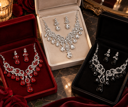 Teardrop Stone Cluster Embellished Statement Evening Necklace - Jewelry Sets from Glam Duchess
