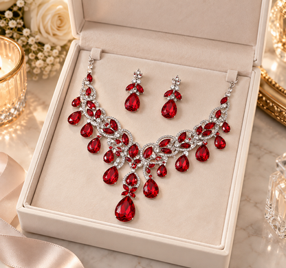 Teardrop Stone Cluster Embellished Statement Evening Necklace - Jewelry Sets from Glam Duchess