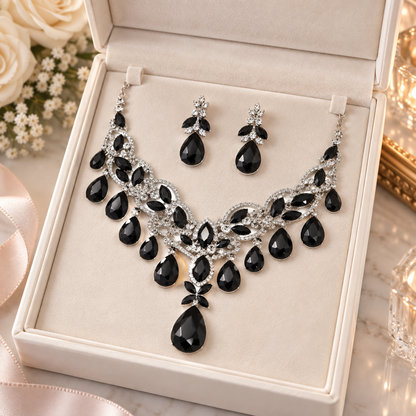 Teardrop Stone Cluster Embellished Statement Evening Necklace - Jewelry Sets from Glam Duchess