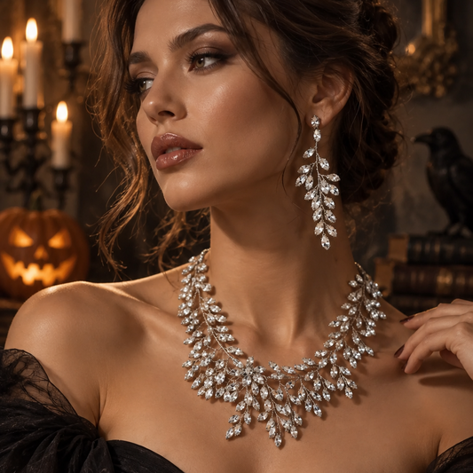 Elegant Wedding Necklace & Earrings for Brides-Luxury Crystal Leaf Bridal Jewelry Set - Jewelry Sets from Glam Duchess