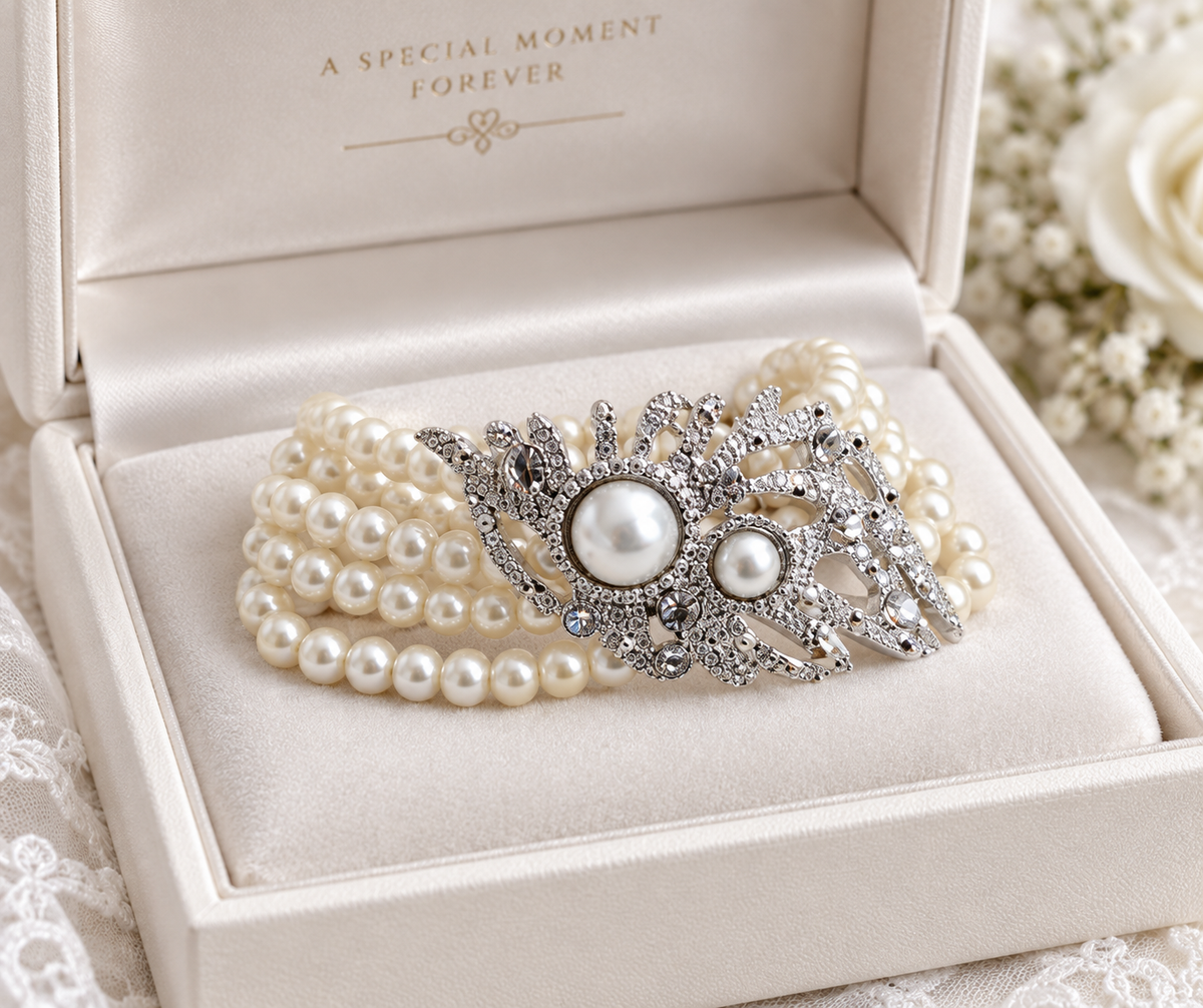Special Design stretchable pearl crystal wedding bracelet - Uncategorized from Glam Duchess