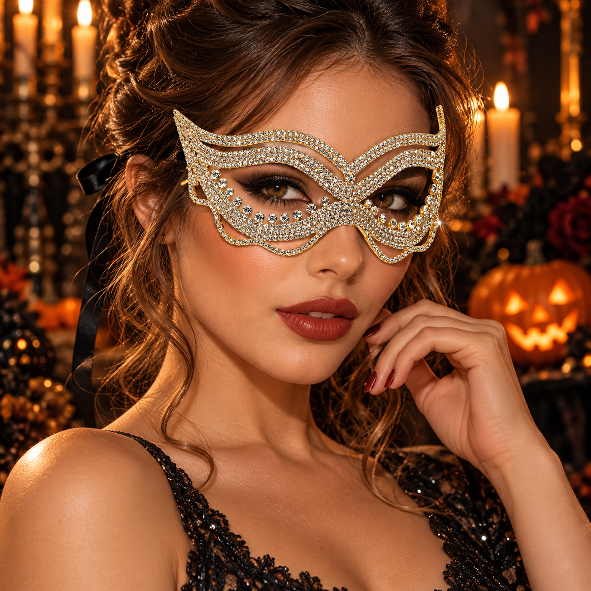 Rhinestone Pavé Cat-Eye Masquerade Mask - Masks from Glam Duchess