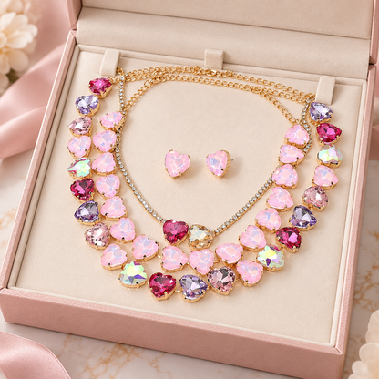 3-Piece Heart Stone Cluster Necklace Set - Jewelry Sets from Glam Duchess