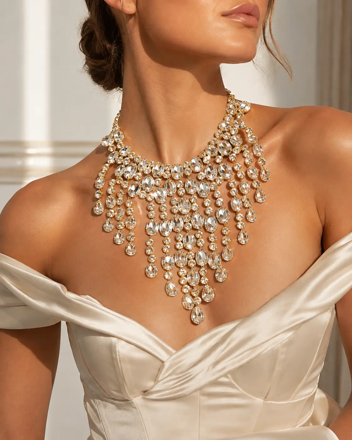 Cascading Crystal Fringe Choker - Necklaces from Glam Duchess