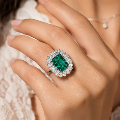 Emerald-Cut Green Zircon Halo Ring - Rings from Glam Duchess
