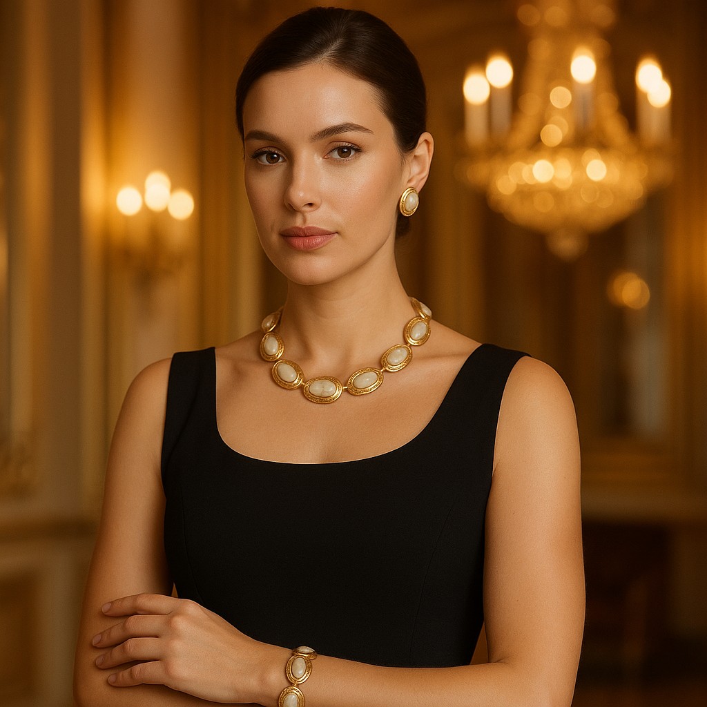 Luxury Gold Plated Pearl Jewelry Set – Necklace, Bracelet & Stud Earrings - Glam Duchess