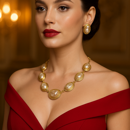 Handmade Gold Plated Baroque Pearl Necklace Statement & Earrings Set