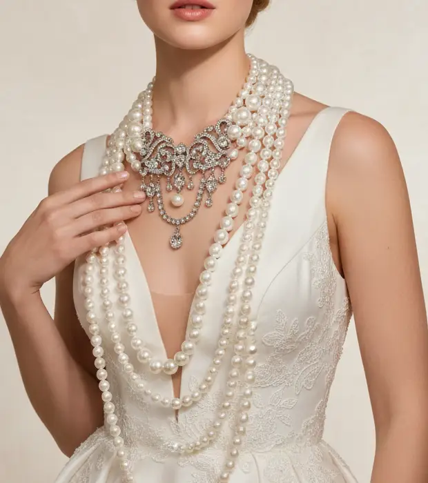 Vintage Bowknot Necklace – Multi-Layer Faux Pearl Long Fashion Jewelry by Glam Duchess (pearl-tassel-necklace-vintage-multi-layered-teardrop-pendant-jewelry-1)