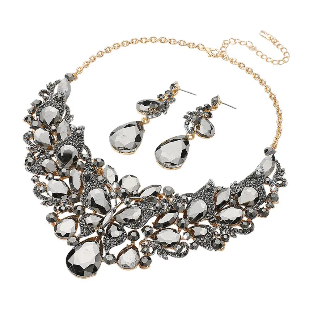 Butterfly Glass Stone Cluster Pointed Teardrop Stone Cluster Evening Necklace by Glam Duchess (butterfly-glass-stone-cluster-pointed-teardrop-stone-cluster-evening-necklace-1)