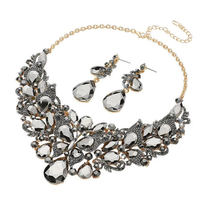 Butterfly Glass Stone Cluster Pointed Teardrop Stone Cluster Evening Necklace by Glam Duchess (butterfly-glass-stone-cluster-pointed-teardrop-stone-cluster-evening-necklace-1)