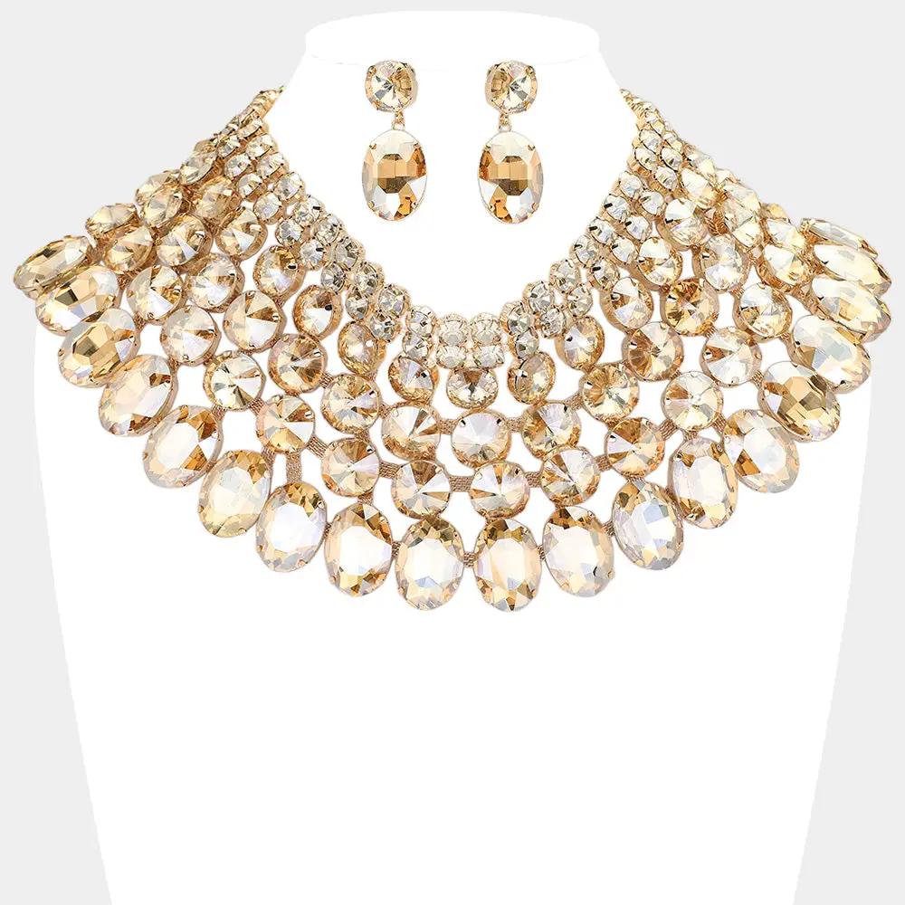 Champagne Crystal Bib Necklace Set – Gold Statement Jewelry with Matching Earrings by Glam Duchess (chunky-green-ombre-crystal-bib-necklace-statement-earrings-wedding-jewelry-set-copy)