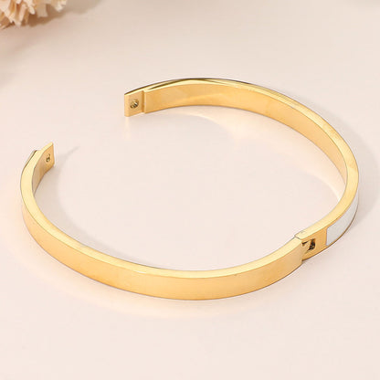 Stainless Steel Enamel Inlay Hinged Bangle Bracelet