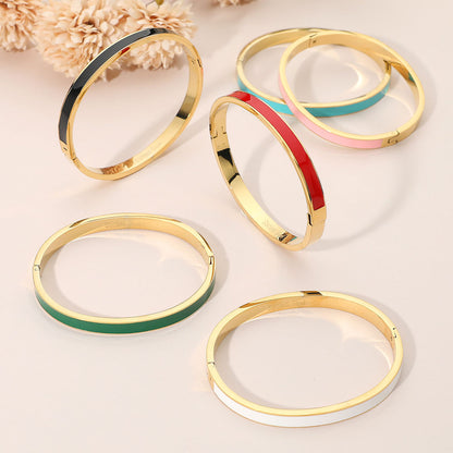 Stainless Steel Enamel Inlay Hinged Bangle Bracelet