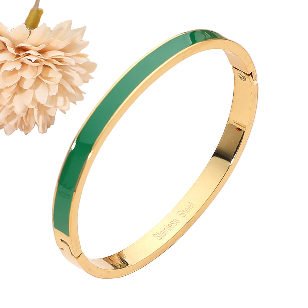 Stainless Steel Enamel Inlay Hinged Bangle Bracelet